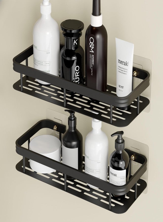 GRIVAN Modern Aluminium Self-Adhesive Wall Mounted 12-inch Bathroom Rack Shelf Organiser | Bathroom Accessories Without Drill for Bathroom and Kitchen (Black, Pack of 2) - Image 1
